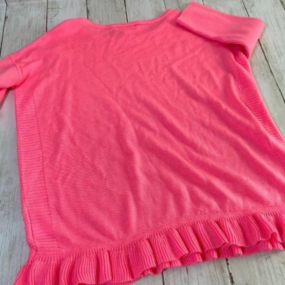 Lilly Pulitzer Girl's Neon Pink Knit Ruffle 3/4 Sleeve Girls Size Large Sweater - Picture 10 of 11